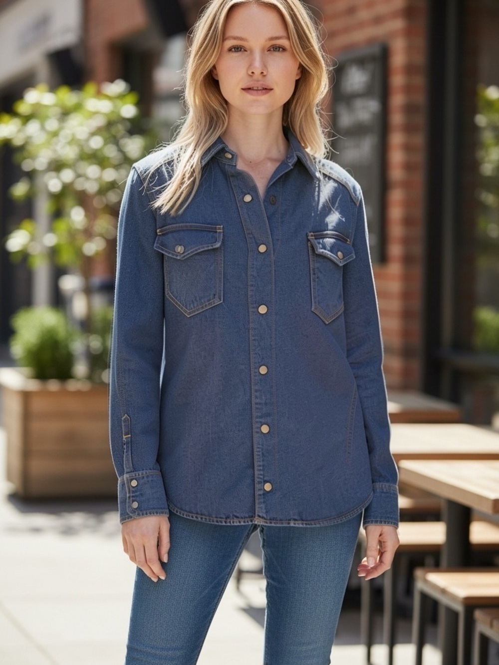 rag & bone Vintage-Inspired Kensington Denim Shirt Blouse with Pearl snaps